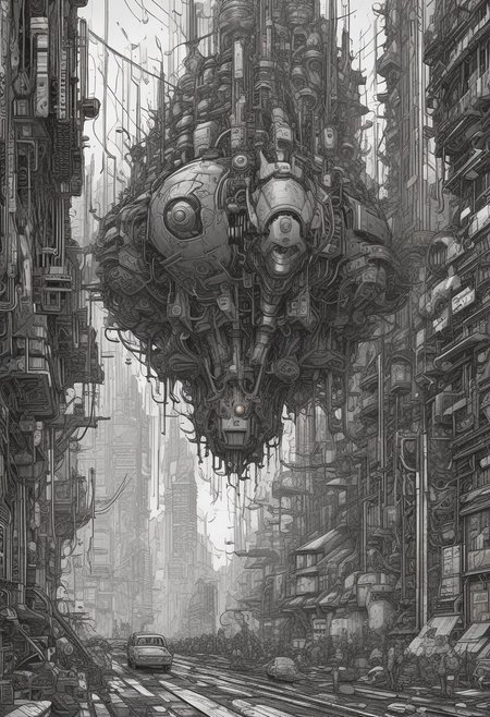 biomechanical cyberpunk A moment of joy in an unexpected place. Use high detail, vivid color, contrast, and scenery to achieve stunning visual effects. include a dark, sinister detail or figure. . cybernetics, human-machine fusion, dystopian, organic meets artificial, dark, intricate, highly detailed