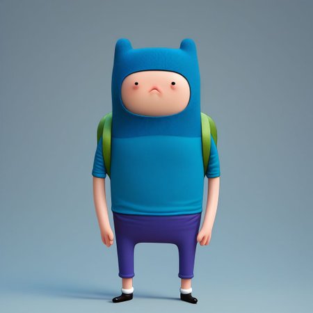 score_9, score_8_up, score_7_up, source_anime, (best quality:1.1), (masterpiece:1.2), (realistic:1.2), (detailed:1.1), (highres, best quality:1.2), adventure time, Expressiveh,
1boy,finn the human, \(adventure time\), dot eyes, green backpack, backpack, Blue shirt, shirt, Blue short, short, with hat,
solo, closed mouth, collared shirt, full body, sword, looking at viewer, standing, holding sword, angry stare,