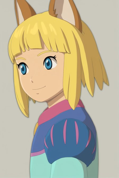 1boy, Evan Pettiwhisker, Ghibli style, solo, smile, short hair, bangs, blue eyes, blonde hair, simple background, bow, closed mouth, upper body, animal ears, child, male focus, male child, cat ears,  <lora:Evan_Pettiwhisker:1>