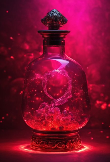 Score_9, Score_8_up, Score_7_up, Score_6_up, Score_5_up, Score_4_up, high_def, highest quality, 4k, best quality, masterpiece, no humans, object focus, focused, defined, (Photorealistic magic potion:1.3), intricate glass bottle, elixir, (skull inside potion:0.7), neon red colors, pink hues, bubbling, ethereal light, flashy lights, magic lights, luminous, dynamic reflections, magical aura, highly detailed, fantasy essence, glowing particles, radiant aura