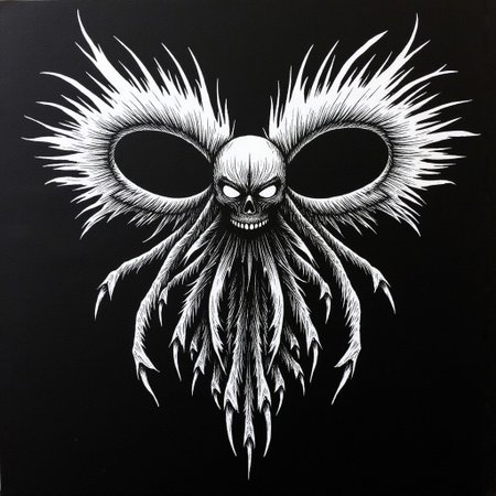 Sketch, aidmaHyperrealism, Surreal Experimental Art, Splatters of White Ink on a black canvas. Dark Overlord