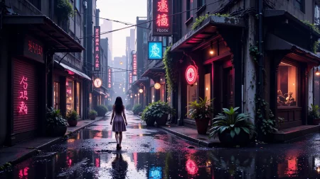 modern street with wet asphalt beautiful  landscape, morning, woman, very intricate, very detailed, sharp, bright, colorful, <lora:Hand v2:0.5> <lora:Anti-Blur:1><lora:Insane Detail Slider:0.25>  <lora:flux.1_lora_flyway_Epic-detail_v2:0.3> <lora:fluxenhancer:0.25>  <lora:abyss-neon:1> bo-neon
