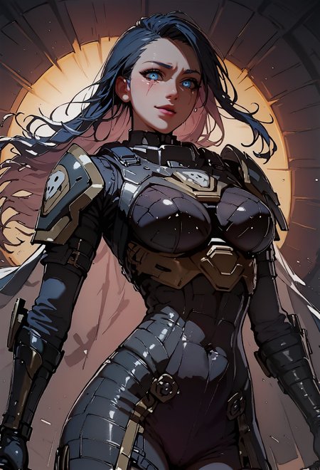 score_9, score_8_up, score_7_up,   1 girl, solo, curvy, (eye-scar), long hair, (black hair:1.2), blue eyes, freackles, pink lips, armor, helldivers, female helldiver, black armor, yellow accents, gloves, cape, weapon in hand, fusil, side view  <lora:Concept Art Twilight Style SDXL_LoRA_Pony Diffusion V6 XL:0.8>  concept art, realistic <lora:Expressive_H-000001> expressiveh <lora:princess_xl_v2:0.7> <lora:sinfully_stylish_SDXL> <lora:HelldiversXL:0.6> helldiver <lora:DipDyedHairXLPD> pink IncursioDipDyedHair