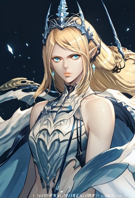 score_9, score_8_up, score_7_up, score_6_up, score_5_up, score_4_up, source_anime, solo, 1girl, 
shivaFinalFantasy, blonde hair, armor, 1girl, lips, crown, pointy ears, long hair, jewelry, earrings, blue eyes, bare shoulders, tiara, 
masterpiece, best quality, very aesthetic, absurdres,