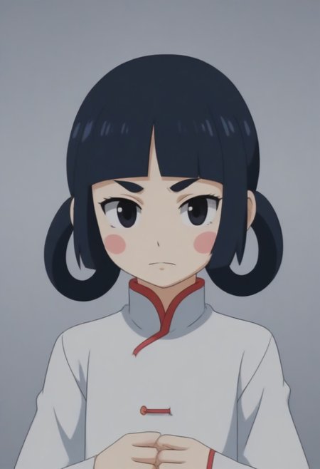 source_anime, anime screencap, source_anime, auratheguillotine, anime screencap, masterpiece, source_anime, shiny skin,,,,,,,,,<lora:jasmineMedi_illustriousXL_v01:1> jasmindef, black hair, blunt bangs, short hair, black eyes, blush stickers, hair rings, sidelocks, small brows, chinese clothes, white dress,