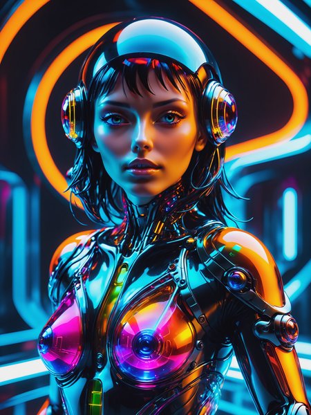 cyberpunk woman, Jed-Jly, Jed-CyFut, Futuristic, Neon,   <lora:JellyStyle:0.7>    <lora:CyberFuturisticStyle:0.7>, (masterpiece:1.2), best quality