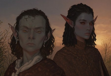 solo, short pointy ears, full body, piercings, random elf face, aquiline features, male dark elf, masculine, facial hair, brow rings, beaded piercings, weathered skin, blue-grey skin, chiseled features, large nose, insect chitin armor, insect chitin helmet, insect chitin ornaments, stylized insect pattern, athletic build,  animated realism, zoomed out, Syrian features, torso, yurts, tents, native camp, elegant berber tapestries, dead desert trees, ash dunes, distant volcano, ashy soil, grey green foliage, distant grey hills, sunrise, gloomy lighting, grey fabric awnings, dark wood posts, light dust clouds, grey-blue skin, mahogany and ivory clothes, medium armor, bone plate armor, ivory straps and fittings, alien bone ornaments, grey wood neckguard, red sclera, black pupils, blue-green light, neon, highly detailed, defined features, looking at viewer, three quarters view, from side, dynamic lighting, 29 years old, light and shadows, patterned cloth, annoyed expression, expressive eyes, detailed medieval clothes, short hair, wavy hair, thick hair, beaded hair, braided hair, under cut hair, semirealistic, alien elf, spanish features, jewish features, black hair, dark red hair, umber skin, sharp features, pastel green inuit print cloak, nighttime, high detail, absurdres, pretty eyes, detailed eyes, yellow eyes,