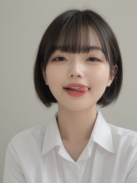 score_9, score_8_up, score_7_up, Hight detail RAW color photo, professional photograph,
(Composition from the waist up:1.5),
Beautiful Japanese Girl, Bobcut with bangs, Puffy face, kissmilk, <lora:kissmilk_v12:1>
sticking out side tongue, Licking lips, peromilk,<lora:peromilk:0.7> 
White collared blouse, Illuminated hotel room,