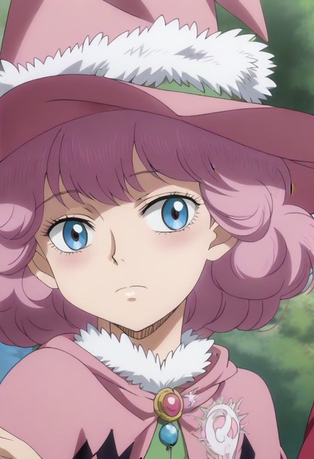 <lora:SlimesDorothy:1>, slimes_dorothyunsworth, pink witch hat, blue eyes with a pink outline, pink hair,,,,,,,,,,,,,,,,,,,,anime coloring, anime screencap, 1girl,Solo ,, anime,,,,official art,Uncensored,Unedited ,,,,,,,,,,,,,,,,,,,,,,,,
