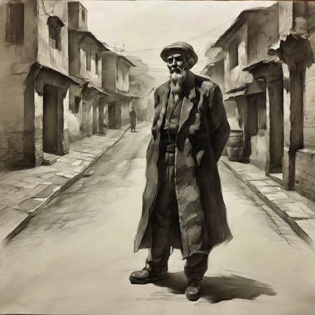 an old man standing in street,
sketch for art examination,<lora:sketch_for_art_examination:1>,