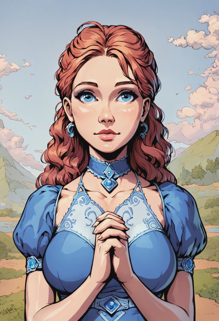 score_9, score_8_up, score_7_up, 1girl, large_breasts, portrait, solo, looking_at_viewer, open_eyes, Walking with hands clasped behind back, sideways, (Sapphire geta), upper_body,rating_safe, <lora:pony\artist_styles\valerii_siserg_pony:0.9>