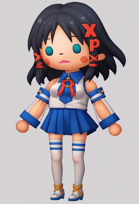 score_9, score_8_up, score_7_up, source_anime, theatrhythmstyle, chibi, simple background, white background, full body, solo, 1girl, xp-tan, black hair, x hair ornament, sleeveless shirt, detached sleeves, see-through, blue skirt, white thighhighs, bare shoulders <lora:zs_TheatrhythmStyleXL_1:1> <lora:os-tan_xp-tan_ponyXL:0.9>
