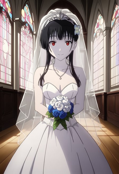 score_9, score_8_up, score_7_up,source_anime, high res image, masterpiece, best quality, 1girl, solo,  looking at viewer,   <lora:Sanka-Rea:0.8> sanka rea, pale skin, wedding dress, bridal veil, church,