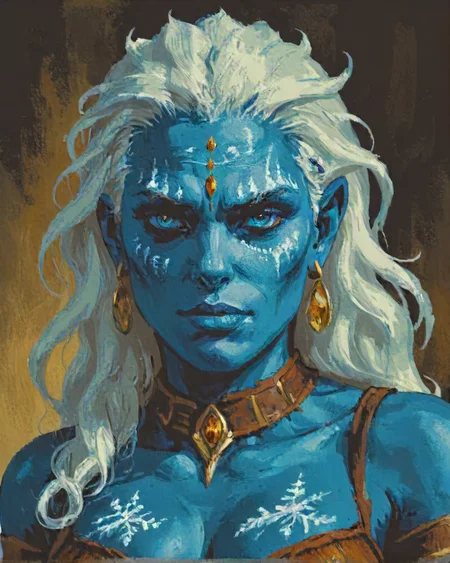 portrait fantasy digital art of buxom Female Frost giant, detailed face, deep rich colors, very inspirational, complimentary colors, warm light, perfect composition, fantastic aesthetic, enchanted, contemporary fine detail blue-skin, very-tall-female,  orbitgood-SDXL OverallDetail-SDXL,  <lora:GBA Style SDXL v3:0.7>
