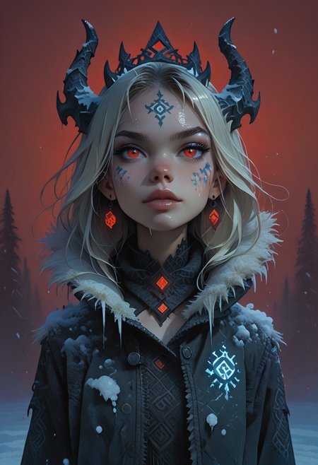 score_9, score_8_up, score_7_up, score_6_up, score_5_up, score_4_up,   <lora:r3dgl0wXLP:0.7> r3dgl0w, red eyes, red background, 1girl, dark, horns
,FFAnime Style, fr0stwrld, snow, ice