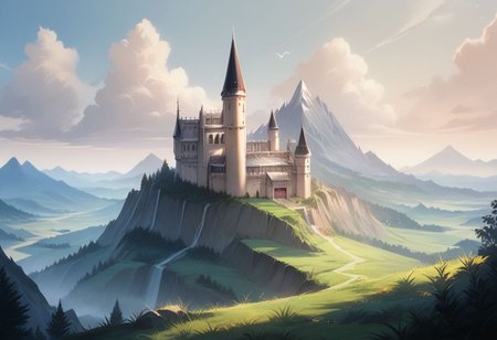 score_9, score_8_up, score_7_up,newest,safe,source_anime,ncrender,landscape,outdoors,mountain,castle,