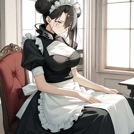 <lora:Takeuchi_Takashi_PonyXL_style_v01:1>
<lora:agent.pony:1>
score_9 , score_8_up , score_7_up , source_anime , 
masterpiece , best quality , ultra-detailed , 
BREAK
agent \(girls' frontline\), maid
1girl , woman , huge breasts , light smile , light blush , ((medusa (fate)):0.5)  , 
long black hair  , maid dress ,  
sitting on the chair