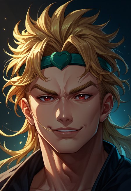 score_9, score_8_up, score_7_up, 1boy, hair in own mouth, <lora:HairInOwnMouth_pdxl_Incrs_v1:1.2>, close-up, smile, <lora:DioBrando_pdxl_Incrs_v1:1> dioBrando, blonde hair, red eyes, headband,