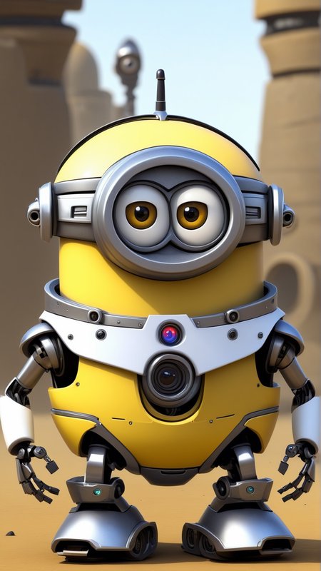 fantasy, archaeology  theme, <lora:MinionStyleXL:1> MinionStyle robot as a minion