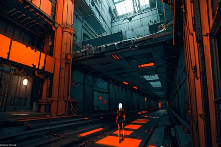 highly insanely detailed, masterpiece, top quality, best quality, highres, 4k, 8k, RAW photo, (very aesthetic, beautiful and aesthetic),  
tsutomu nihei,nihei_tsutomu,blame!,blame gakuen!,abara,TNstyle,sidonia_no_kishi,(megastructure in background,mausoleum,stairs,tunnel,city ruins,giant room,lab,deep horizon,tower,space,spacecraft,hangar),machinery,bridge,air conditioner,dome,gauna,gauna mech,buildings,walkway,decrepit,cyberpunk, 
<lora:blameLora_v10:0.5>, 
(1girl:1.3), 
solo focus, 
(pure orange background,transparent background:1.2),âââ
