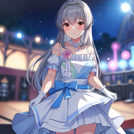 [high quality, best quality],[cinematic],1girl,tendorui,ti dress,1girl,ti gloves,on stage,depth of field,bokeh,bloom,hdr,blush,cinematic_angle,outdoor,<lora:tendoruiv2:0.75>,hair_grab,