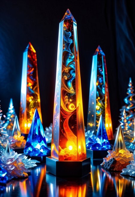 (amber glow lights:1.0), extreme closeup transparent lava lamp obelisk made of brushed steel silver crystal metal, extremely vibrant, glass, intricate details, sharp focus, 8k, hdr, reflections, sapphire specular highlights,