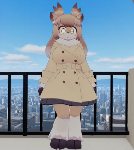 1girl, wild hips, huge breasts, blush, breasts, looking at viewer, solo, rooftop, cityscape, day, sky, clouds, railing, antenna,
ãªã¼ãã¢(ã·ã¼ã¬ï¼crepix),
furry female,deer girl,
body fur,white fur,brown fur,two-tone fur,
animal ears,
antlers,horns,
long hair,brown hair,colored tips,
white tips,
bangs, sidelocks,
gold eyes,
animal hands,
trench coat,brown coat,
belt,
pleated skirt,black skirt,
animal legs,hooves,
intricate details,detailed background, 3D,
<lora:noobaiXLNAIXL_epsilonPred11Version-lora:0.1> <lora:anatomy_helper:1> <lora:BallsDeep-IL-V2.2-S-NoMask-WithCloseups:1> <lora:Curve slider IXL2_alpha16.0_rank32_full_last:3><lora:ãªã¼ãã¢ã·ã¼ã¬crepix:1>