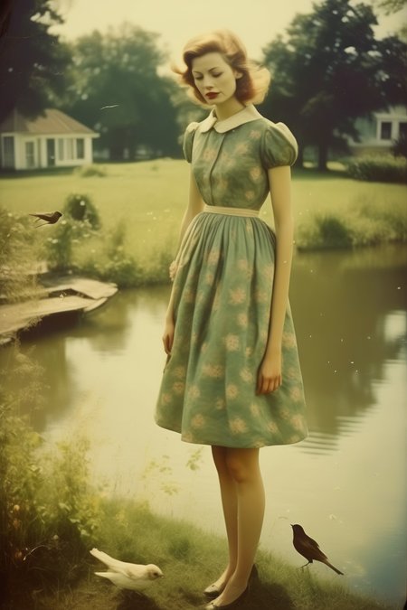 <lora:Marianna Rothen Style:1>Marianna Rothen Style - damsel on a grassy knoll, birds chirping, water running, these are the days in which she feels the happiest. Dead husband far from her memory.