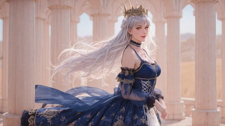(masterpiece, best quality,realistic,from side,cowboy shot:1.3),absurdres,(looking at viewer,  collarbone,),(shiny_eyes,sparkling_eyes,smile,cute:1.3),
1girl,solo,silver hair,yellow eyes,very long hair,cxzg,dress,cyan dress,tiara,detached sleeves,jewelry,necklace,frills,lace,cross-laced clothes,crown,lipstick,
cleavage,medium breasts,bouncing breasts,outdoors,<lora:aidmaImageUpgrader-v0.3-IL:0.6>,<lora:cxzg(IL):0.7>,