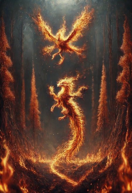 Fish, floating, burning forest, orange fur, walking, flames on paws, grey background,{{best quality}}, {{amazing quality}}, {{very aesthetic}}, best quality, very aesthetic, absurdres, blurry background, , best quality, amazing quality, very aesthetic, absurdres, Rastex,
