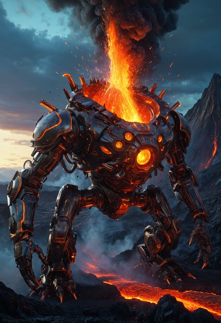 Psychedelic style ((( Volcano Mech: Shoots streams of molten lava and creates seismic tremors. ,29. Cosmic Observatory, )))
 (((with exaggerated expressions))) Sporting Eyes That Hypnotize and Enslave: Meet its gaze for too long and find yourself unable to resist its evil commands., Over-the-Shoulder Shot: Position the camera behind one character, focusing on what they are looking at. Include part of their shoulder or head in the frame for perspective..(dynamic:1.1),sun rays, 
(Vivid, HDR, Canon50, 8K, Hyper Realistic, Dramatic, Epic, Dynamic Contrast, Cinematic Lighting, increased brightness)(((Zoomed Out, Far away Shot))) = =. Epic dynamic lighting , vibrant,highly detailed,psychedelic,((Psychedelic, rainbow glow ))
((Vivid, Epic, Dynamic contrast)) (((Zoomed out, Far away shot, In frame)), (((Cinematic, Studio lighting, Contrast)))
<lora:juggernautXL_version6Rundiffusion:0.8><lora:rundiffusionXL_beta:0.8><lora:epicrealismXL_v5Ultimate:0.8><lora:crystalClearXL_ccxl:1><lora:extremely_detailed:0.8> extremely detailed
 <lora:hyperkraximalism:0.3> hyperkraximalism
<lora:QuadpipeQp_sdxlV2:0.4> 
<lora:xl_more_art-full_v1:0.1>
<lora:RMSDXL_Darkness_Cinema:0.4>
<lora:glowneon_xl_v1:0.8> glowneon, glowing, sparks, lightning, - Generate images with sharp edges and fine details.
- Produce high-resolution images with no blurriness or distortions.
- Create images with clear and well-defined subjects.
- Ensure that the output images have crisp lines and distinct features.
- Generate images with vibrant colors and accurate tones.
- Avoid noise or artifacts in the generated images.
- Focus on producing clear textures and patterns in the images.
- Emphasize clarity and definition in all aspects of the generated images.
- Prioritize the sharpness and clarity of the main subjects in the images.
- Optimize the AI model to produce clear and visually appealing images., Wlop, By art germ . Vibrant colors, swirling patterns, abstract forms, surreal, trippy