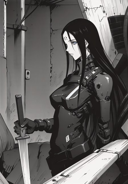 best quality,(beautiful detailed face:1.0), (detailed deep eyes),,<lora:ST anime:0.3>,, <lora:add detail:-0.2><lora:GoodHands-vanilla:1>
,1girl, style, 
, detailed_background,vast, gigantic, decrepit scenery, covered in large tubes and cables, dim light, giant-gross-organic, 
,upper body,weapon, sword, cyborg girl, cords, heavy equipment, bodysuits,medium breasts, sanakan (safeguard), safeguard sign on forehead,
,,<lora:ST inikmixV5:0.4><lora:ST_hipev3:0.3> <lora:blame5:0.8>
