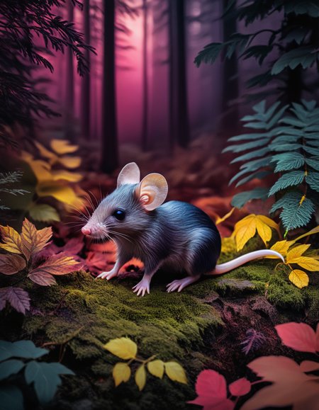 novuschroma82 style deermouse in a forest   <lora:novuschroma82 style:1>
