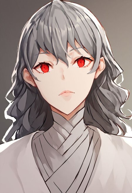 score_9, score_8_up, score_7_up, score_6_up, score_5_up, score_4_up, source_anime, 1girl, 
izanamidef, grey hair, long hair, red eyes, white robe, 
masterpiece, best quality, very aesthetic, absurdres,