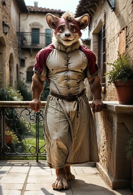 score_9, score_8_up, score_7_up, (((Barefoot furry character, full body, cinematic setting, furry male, plantigrade, correct anatomy, perfect hands)))
Chip Form Sonic The Hedgehog (series), (((templar outfit))), templar knight, green gem necklace, ((1boy, solo, solo focus)), muscular, furry male, burgundy fur,body fur, perfect eyes, perfect face, fur, fluffy fur, tuft, detailed fur,, bronze eyes, curvy, covered nipples, Expressiveh, looking at the viewer, seductive smile, half closed eyes, tight clothes, skindentation, ear piercing,cute makeup, BREAK indoor, detailed background, balcony, abs, ((muscular)), white neck fluff, (((nice furry feet paws)))