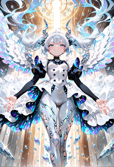 (Fractals made of silver blue, shining like me), dynamic pose, smug, 

