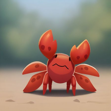 score_9, score_8_up, score_7_up, pikaole, no humans, animal focus, (crab:1.3), full body, solo, blurry background, cute, rating_safe, source_furry, (dynamic pose:0.5)
