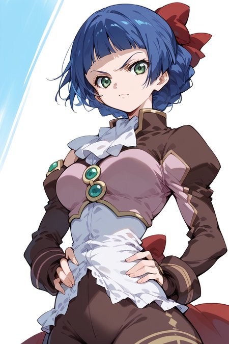 score_9, score_8_up, score_7_up, score_6_up,
  <lora:Mamiina:1> mamiina, 1girl, sibylla, blue hair, serious, hand on waist,