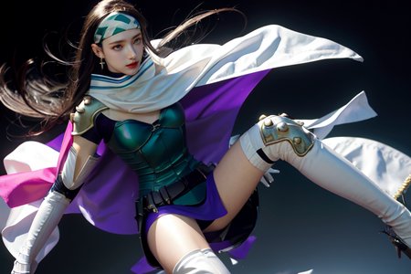 highly insanely detailed, masterpiece, top quality, best quality, highres, 4k, 8k, RAW photo, (very aesthetic, beautiful and aesthetic),  
beth_\(megami_tensei\),bethsmtii,shin megami tensei ii,long hair,black hair,straight hair,sleek black,jewelry,cross,headband,red_lipstick,white cape,cape_with_messian_symbol,Religious_cape,messian_symbol_cape,holy_knight_cape,messian_cross_earrings,cross_earrings,religious_earrings,messian_symbol_jewelry,breastplate,white gloves,long white gloves,heeled_boots,armored_heels,elbow gloves,elbow pads,thigh boots,holy_knight,holy_knight_armor,Tokyo_Millennium,post-apocalyptic_city,dystopian_world,Great_Cataclysm,World_ending_event,apocalyptic_disaster,city_rebirt, 
<lora:zs_Beth:1>, 
(1girl:1.3), 1other, 
(in Venice),muted_purple background,neon pink background,jungle green background,(gradient background),âââ