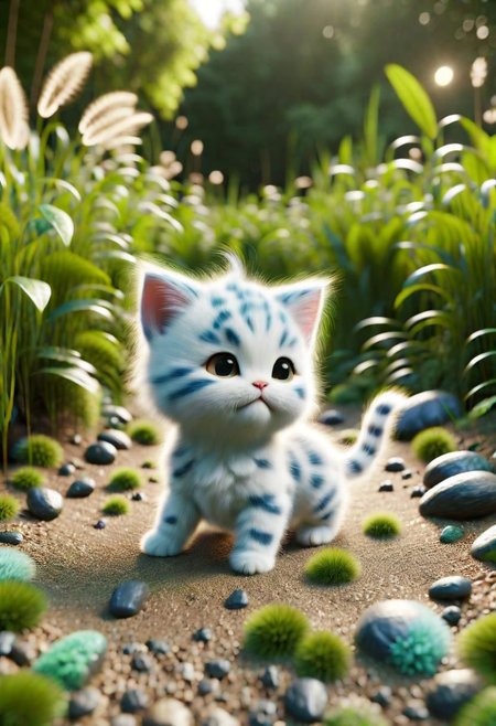 ral-fluff,<lora:ral-fluff:1>,
chibi,masterpiece,best quality,original,official art,kitten,purple hat,grass,blurred background,rendering,beautiful detailed glow,(detailed ice),beautiful detailed water,and I want the Disney Pixar style in a white background painted by watercolor 3DAnimationStyle,