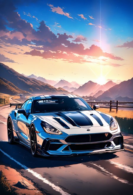 professional 3d model masterpiece,high score,great score,absurdres,  ., a very nice looking car on the road in the desert with mountains in the background and a sky with clouds [21] ,<lora:R0k00M0t0rV3h1c13HD:1>, (R0k00M0t0rV3h1c13HD, car, ground vehicle, motor vehicle, vehicle focus, Cornelisz Hendriksz Vroom, panfuturism),deconstructivism [4],torch [1], . octane render, highly detailed, volumetric, dramatic lighting