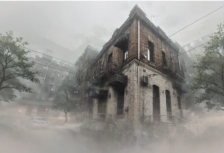 ,ruanyi1099,building,fog,outdoors,<lora:1099 silent hill background 1_v1_pony:1>, score_9,score_8_up,score_7_up,,8k,1girl,solo,,
