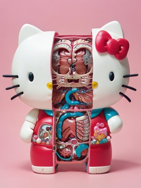 split head and body, split skinless dissected body inside ((Hello Kitty)) body <lora:split2:1>, masterpiece, instagram photography