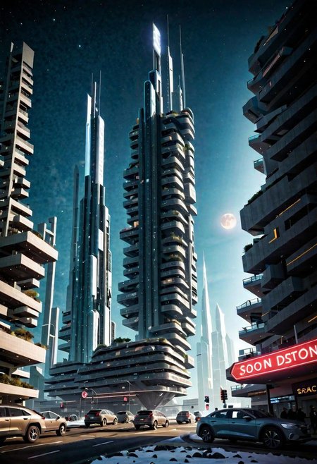 <lora:EdobSyFyCityLandscape_v1.0:0.85>,  EdobSyFyCityLandscape, smart city, wide len, wide angle, future, spaceship, technology, ecosystem, detailed city, tree , forest, lake, detailed shadow, detailed lighting, 
<lora:Night scene_20230715120543:0.55>, night, (starry sky, 1moon):1.1, landscape, skyscraper, snow dust, winter,
<lora:more_details:0.55>, (RAW photo, best quality), (realistic, photo-realistic:1.5),