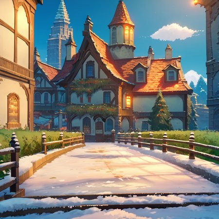 score_9, score_8_up, score_7_up, score_6_up, score_5_up, score_4_up, source_anime, official art,  <lora:mondstadt_background-ponyxl-v11h:1>, <lora:snowXLP:1>, city,  snow, outdoors, mondstadt, scenery, architecture, outdoors, building, cityscape, house, sky, blue sky, tree, plant, road, bush, railing, lamppost, It is snowy, snow on the ground, snow on the buildings,