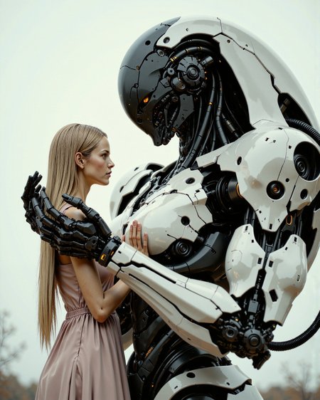 in the style of artics, highest details, ultra hyper realism. highly detailed and realistic. intricate and highly professional artwork, an absolute masterpiece. hyper realistic and highly detailed photo of a giant faceless android robot holding a beautiful blonde young woman in his robotic hands, trending on cgsociety, little girl meets robot, photo manipulation, on a cloudy day, Tachikoma, ultra realistic picture, oversized enginee, mech shaped like a manatee, from a 2 0 1 9 sci fi 8 k movie, realistic game concept art, dystopian, Fallout inspired. in the style of artics