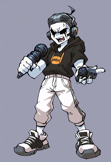 solo, holding microphone, standing, full body, source_cartoon, score_9, score_8_up, score_7_up, gm_cold_districts_type, simple background
