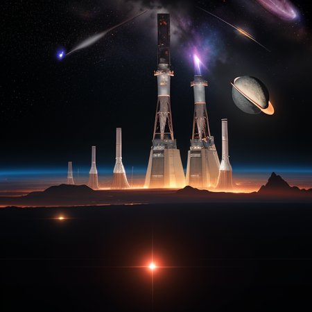 In the mining operation within Odysset's rings, massive platforms and interconnected structures sprawl across the cosmic expanse. Bright floodlights cut through the darkness, revealing workers clad in rugged space suits maneuvering among towering cranes and robotic arms. Transport vessels dart back and forth against the backdrop of the star-studded void, ferrying payloads of ore to processing facilities stationed on nearby asteroids. The scene is a symphony of activity amidst the celestial silence, with the distant glow of the planet Odysset providing a serene backdrop to the bustling industrial operation., BREAK, (sci-fi, futuristic, space, asteroid:1.4), BREAK, <lora:detailed_notrigger:1>,   <lora:Expanse_Science_Fiction_Comic_Style_SDXL:1> expnscom