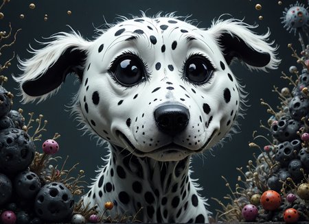 2d, sad scenery, elitist,scribble dalmatian head close-up , highly detailed, Despicable, Direct light, deep greentrending, eerie,gritty robotics <lora:fx-01:1.2> <lora:surrealism-v1:1> <lora:art-v5:.35>  <lora:alien-species:.5>