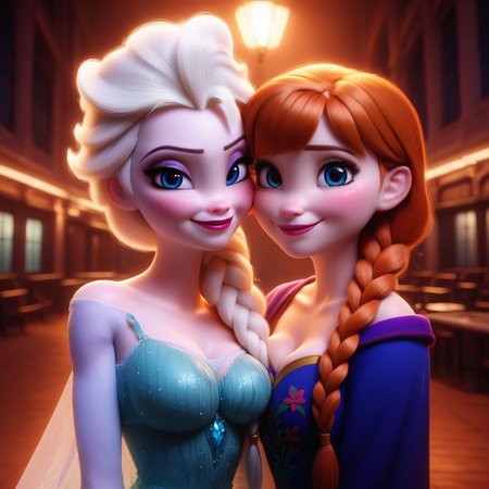 [score_9, score_8_up, score_7_up, score_6_up,realitic, indoor,Starbucks,disney style,2girls is kissing,boobs to boobs,looking at viewer,Embrace,together,pretty face,anna,elsa,<lora:Anna-Elsa-Dalle3-2:0.8>,<lora:Photo 2 Style SDXL_LoRA_Pony Diffusion V6 XL:0.7>]
2girl,elsa,cute,(green nightgown:1.2) ,
2girl,anna have 2 braid,cute face,